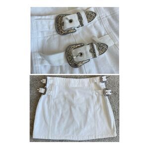 Grace Women's White Denim Mini Skirt w/ Silver Western Buckle L Coastal Cowgirl